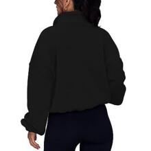 Damen Halfzip-Fleecejacke Schwarz M, Langarm, Stehkragen, Lockere Passform