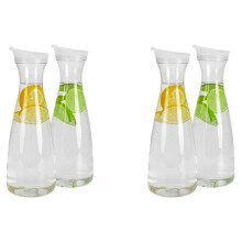 4 Stücke 1L Kunststoff Wasser Karaffen mit Weißen Flip Tab Deckeln - Lebensmittelechte und Recycelbare Bruchsichere Krüge - Saftglas