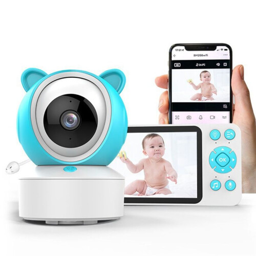 Monitor de Bebê com Tela IPS HD de 5 Polegadas, Controle Remoto Tuya, Interfone Bidirecional, Câmera de Vigilância Interna para Bebês 2