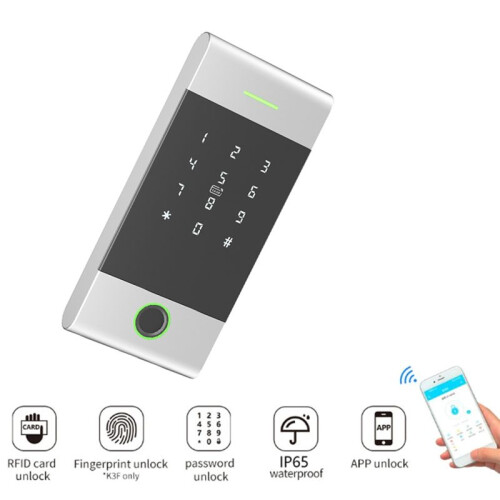 IP65 Rainproof Access Controller Reader TTLock APP Remote Control Metal Support Fingerprint Card Password App Silver 2