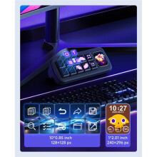 MK10 Multi-Functional AI Voice Control Panel, Onboard 10 X 0.85inch Mechanical LCD Macro Keys and A 2.01inch Secondary A