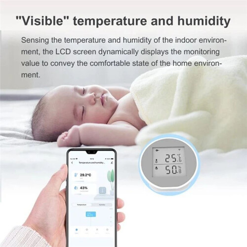 Temperature Humidity Sensor LCD Screen Indoor Hygrometer Thermometer Detector Automatic Alarm  Life App Control 1