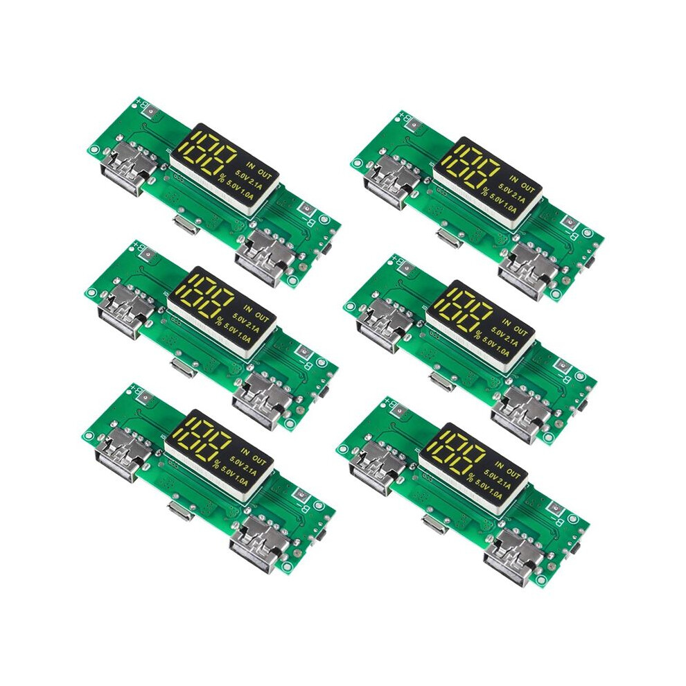6Pcs 18650 Charging Board 18650 Charger Board Dual Usb 5V 2A 1A Mobile Power Bank Module Lithium Battery Charger Board 4712170742326