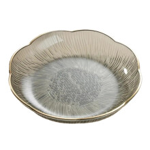 Dinnerware Set 3Piece Dessert Plate Set Grey With Gold Rim Fruit Plate For Hotels Restaurants Table Decor
