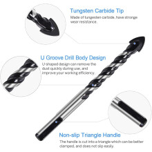 Professional Masonry Drill Bit Set, Industrial Grade Carbide Multi-Material Drill Bit for Tile, Glass, Brick, Ceramic, and Wood, Black, Includes 4X