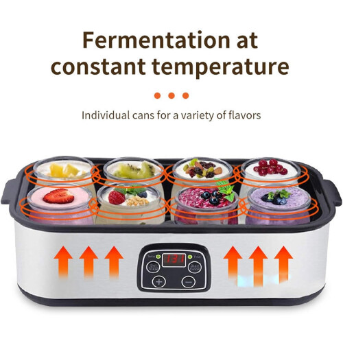 Yogurt Maker 1400ml, Automatic With 8 Glass Jars, 20C55C Temperature And 48H Time Control, LED Display 2