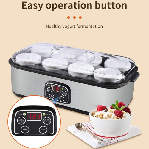 Yogurt Maker 1400ml, Automatic With 8 Glass Jars, 20C55C Temperature And 48H Time Control, LED Display 1