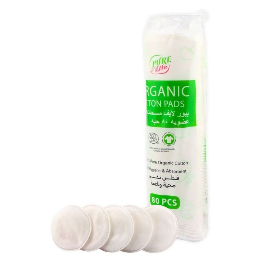 Pure Life Organic Hygienic & Absorbent Cotton Pads, Soft Skincare & Makeup Removal Pads, - Pack of 80'S