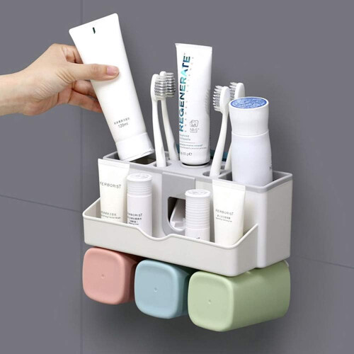 Vacuum Pump Technology Toothbrush Organizer, Food-grade Polymer Material for Safe Use, Automatic Toothpaste Dispenser with Wall-Mounted Installation, 1