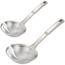 Colher perfurada de aço inoxidável, tigela extra grande com cabo confortável de 24 cm, resistente ao calor e durável, escumadeira profissional