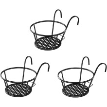 Hængekurve i jernkunst, 3x elegant dekoration til terrasse og balkon, sort anti-rust belagt, 50 kg lasteevne, fortykket stål med gittergitter