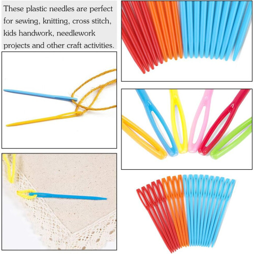 Rainbow Colored Plastic Needles For Kids, Premium Material Large Eye Plastic Needles, Great For Learning, Easy To Thread For Crafting Projects, 2