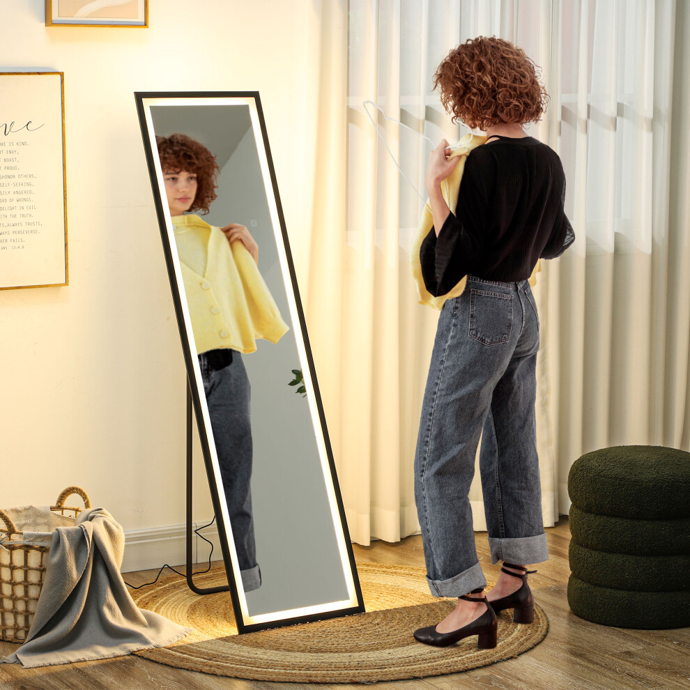 Homcom 150 X 40Cm Full Length Mirror W/ Adjustable Lights Metal Frame Black