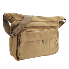 Khaki Canvas Messenger Bag, Large Hobo Style, Antiwear, Adjustable Strap