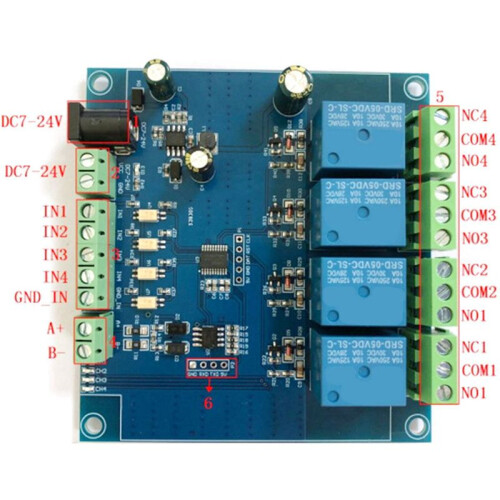 3X Modbus RTU 4 Way Relay Module 7-24V Relay Module  RS485/TTL Input and Output with Anti Reverse Protection 1
