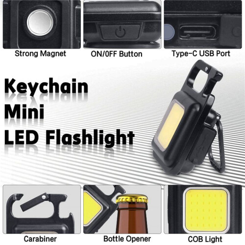 2X LED Small Flashlight,1000Lumens Bright Rechargeable COB Keychain Flashlights,4 Light Modes Portable Pocket Light 2
