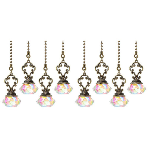 8 Pieces Artificial Crystal Ceiling Fan Pull Chains Pull Chain Extension with Connector for Light Ceiling Fan Desk Lamp