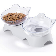 Orthopedische ondersteuning, schattige kattenbakjes met verhoogd, schuin ontwerp, dubbele bak voor voer en water, klein kattenbakje, eenvoudig te