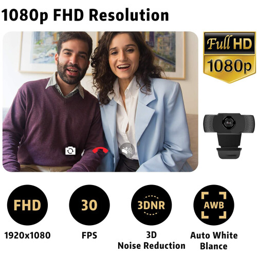 Κάμερα web Full HD Plug And Play, Αυτόματη ρύθμιση έκθεσης και θερμοκρασίας χρώματος, 2
