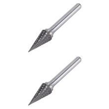 2X Rebarba de Carboneto de Tungstênio Pontiaguda em Forma de Cone de Corte Duplo Rebarbas Rotativas Arquivo 70X12mm com Diâmetro de Haste de 1/4 de