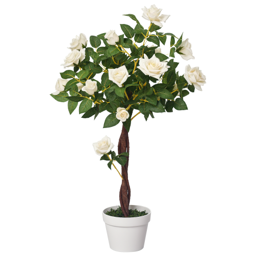 Outsunny Outsunny 90cm Artificial Rose Tree, Fake Decorative Plant, White 1