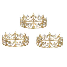 3X Royal King Crown for Men - Metal Prince Crowns and Tiaras, Full Round Birthday Party Hats,Medieval Accessories (Gold)