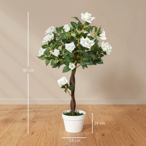 Outsunny Outsunny 90cm Artificial Rose Tree, Fake Decorative Plant, White 2