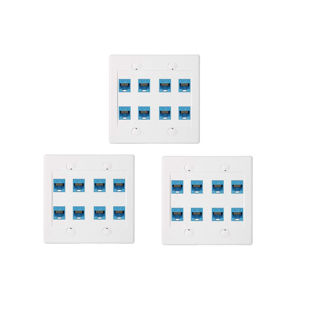 3X Ethernet Wall Plate 8 Port - Double Gang Cat6 Rj45 Jack Network Cable Faceplate Female To Female - 6133869906306