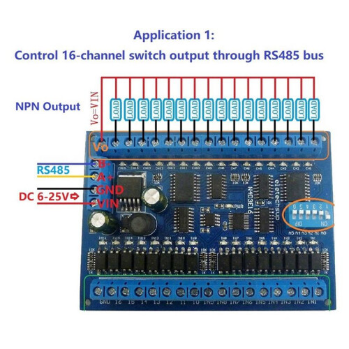 2X  12V 24V 16 Input 16 Output RS485 Remote Control  PLC IO Expansion Board Modbus RTU Module, Only Board 1