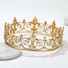 3X Königliche Königs Krone für Herren - Prinzen Kronen und Tiaras Aus Metall, Voll Runde Geburtstags Feier HüTe, Mittel Alterliche Zubehör (Gold)