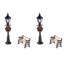 4 Stücke 1/12 Puppen Haus Miniatur Weihnachten Park Straßen Laterne & Bank Puppe Garten Dekor Garten Möbel Miniatur Dekor Spielzeug