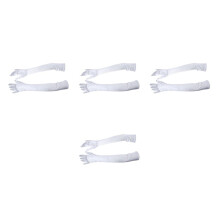 8pcs 21 Inch Women Arm Long Satin Elbow Gloves for Evening Wedding Fancy Dress Costume - White