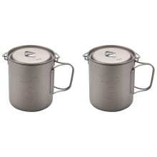 2X Outdoor Titanium Pot Cup Mug Pots Tableware Camping Cup Picnic Water Cup Mug of Coffee Tea with Lid Pot 750Ml