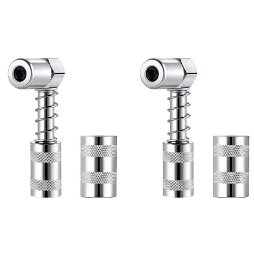 2X Grease Nozzle Adapter Grease Gun- Accessory 90 Degree Grease Coupler Adapter with Sleeve 3 Jaw Angle Grease Tool