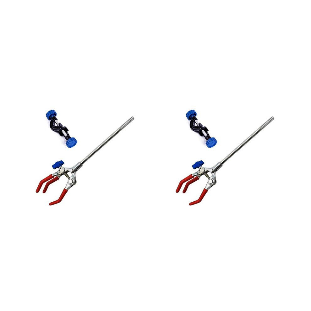 2X Lab Clamp 3 Prong Finger Adjust Jaw With Scientific Extension Adjustable Black Laboratory Stand Clip 4713493472884