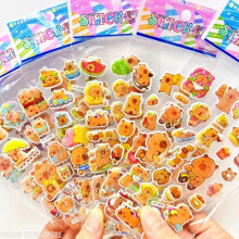 12Sheets niedliche Capybara-Blasensticker Kawaii 3D-Sticker Anime-Cartoon Zufällig für Kinder Büchercover DIY-PVC-Materialdekoration