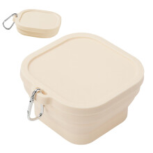 Travel Bowl Compact Silicone Container With Hook White Lightweight Square Food Holder For Camping And Hiking