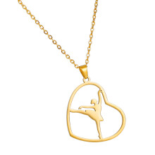 Gymnastics Heart Necklace Hollow Pendant Necklace-Gold