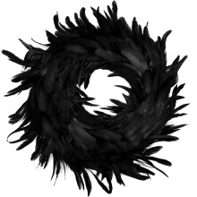 Decorazioni di Halloween, ghirlanda di piume nere da 34 cm, scena spettrale per la porta d'ingresso, decorazioni per esterni, design unico con piume,