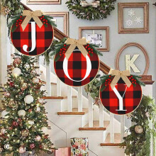 Couronne de Noël rustique et intemporelle, décoration à carreaux Buffalo Signs JOY Signs, imperméable et durable pour une utilisation intérieure