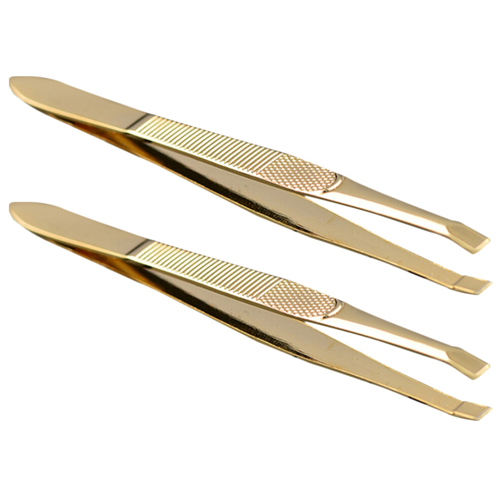 Ohphcall Gold 2Pcs Durable Stainless Steel Eyebrow Tweezer Set Plated For Women