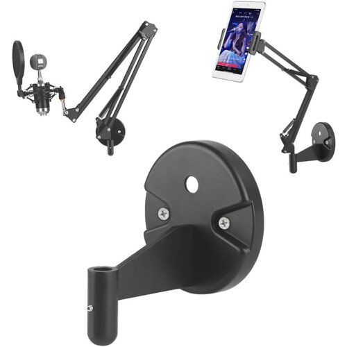Adjustable Bracket Wall Mounted Microphone Support with Fixed Base for Universal Microphone and Light Compatibility 2