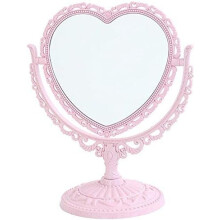 Classic Pink Heart Shaped Mirror, Double-Sided Rotatable Exquisite & Classic Design, Perfect Gift for Desk & Vanity Area (8.1*1.3*9.5 Inch)