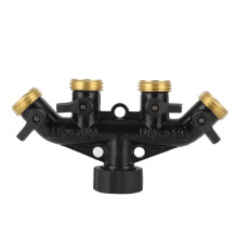 Collecteur en laiton robuste à 4 voies pour adaptateur de robinet extérieur multi-usages, répartiteur de tuyau d'arrosage avec vannes d'arrêt