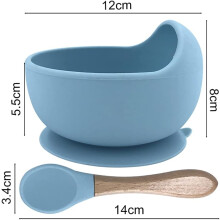 Tigela de silicone segura e saudável para bebês meninos e meninas, com cabo de madeira maciça, resistente a queimaduras, isolante térmica, fácil