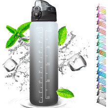 Trinkflasche mit Strohhalm, auslaufsicher mit Zeitmarkierung, BPA-frei für Fitness, Fitnessstudio und Outdoor-Aktivitäten, inklusive Tragegurt (1