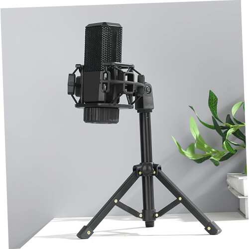 Desktop Microphone Stand Tripod Alloy Foldable Portable Mic Holder for Desk Table Black Adjustable Height 2