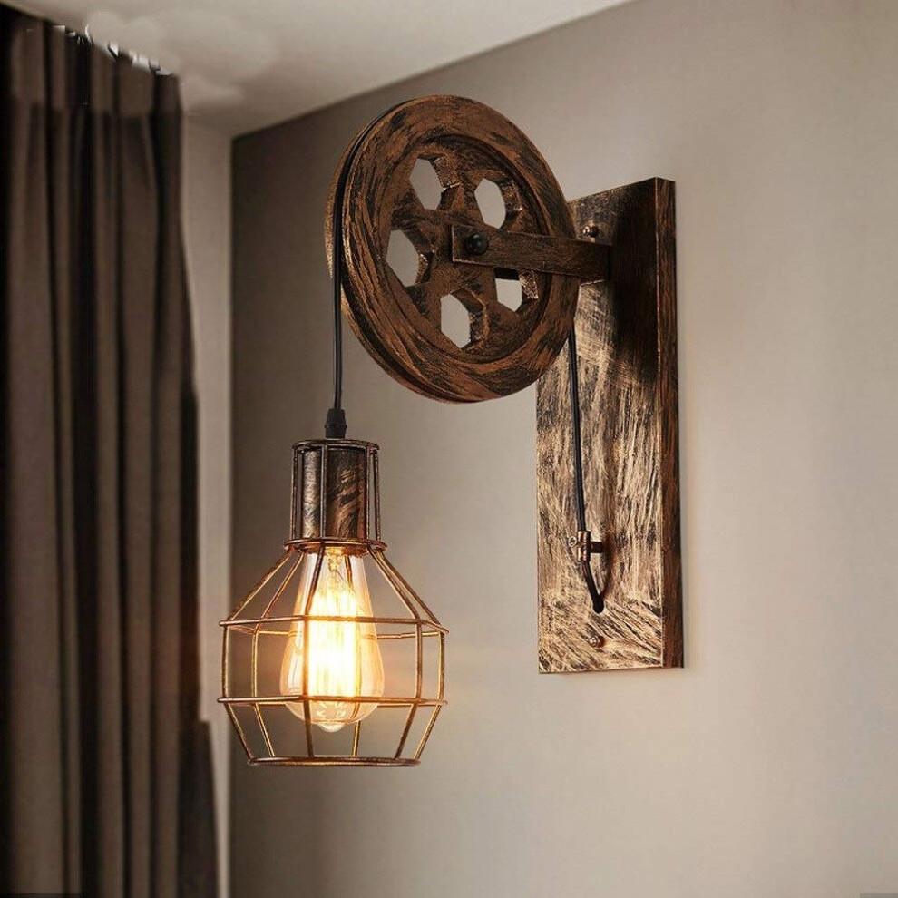 Farmhouse Chandelier Vintage Industrial Lifting Pulley Adjustable Pendant Light Retro Wall Sconce Lamp For Loft Restaurant Gold 9382693729767