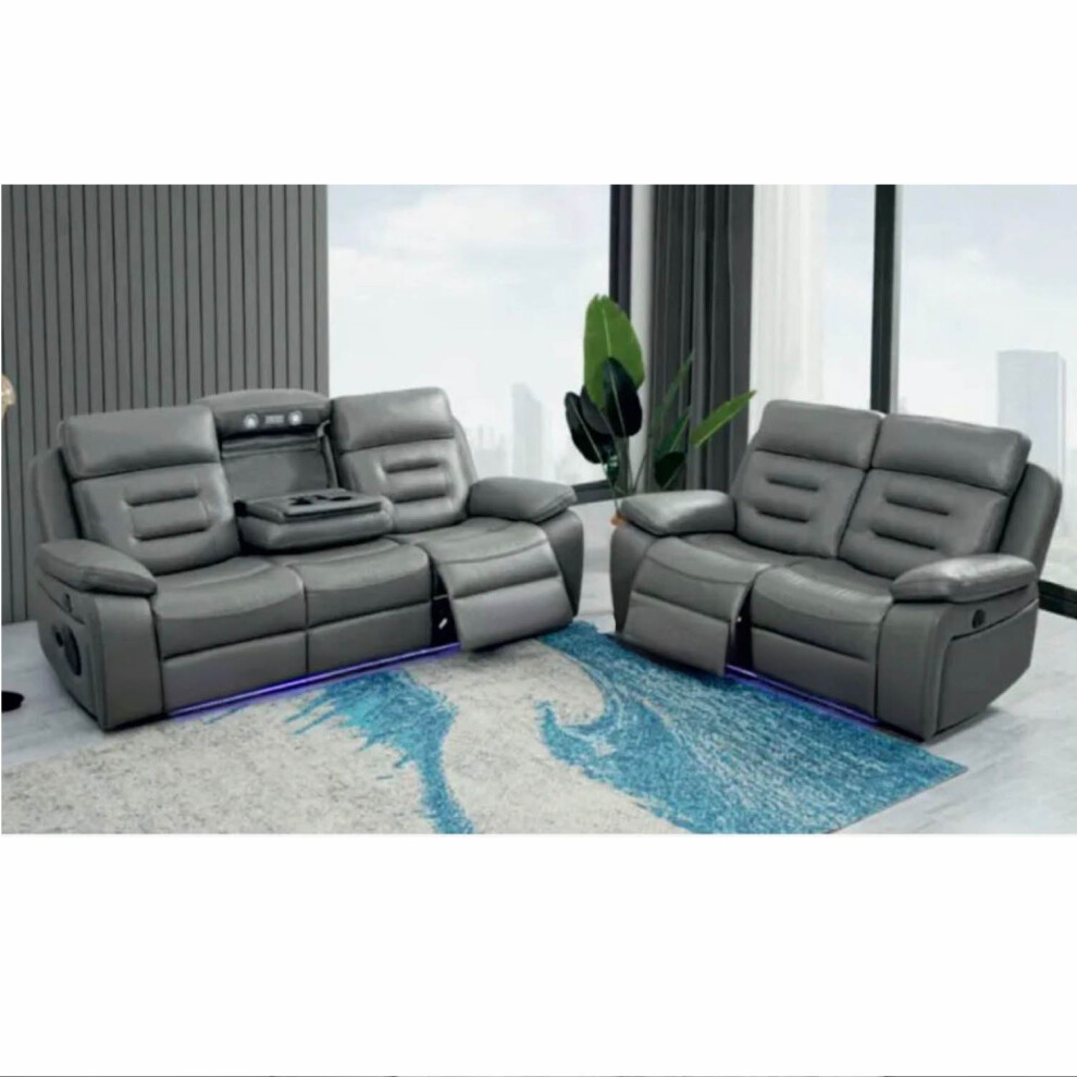 Snugg Furniture Balian Hafsa Electric Recliner 3 And 2 Seater Sofa Grey