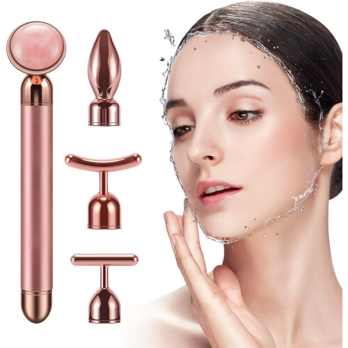 Σετ μασάζ προσώπου Rose Quartz Elegance, αδιάβροχος σχεδιασμός & μικροδονήσεις, φορητά 1